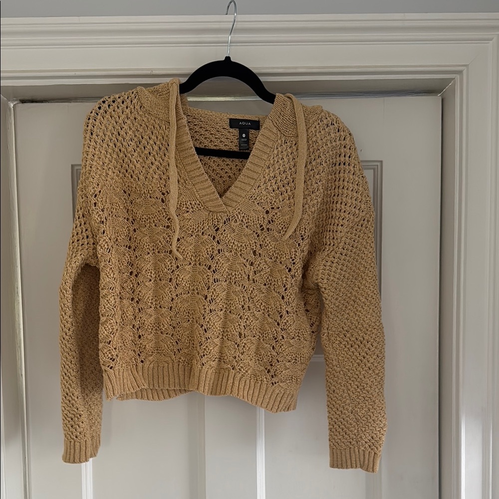 Aqua Open Knit Hooded Sweater